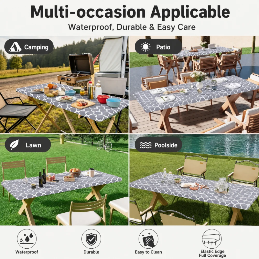 Outdoor Camping Table - Rectangle Table Cloth Cover, Polyester Elastic