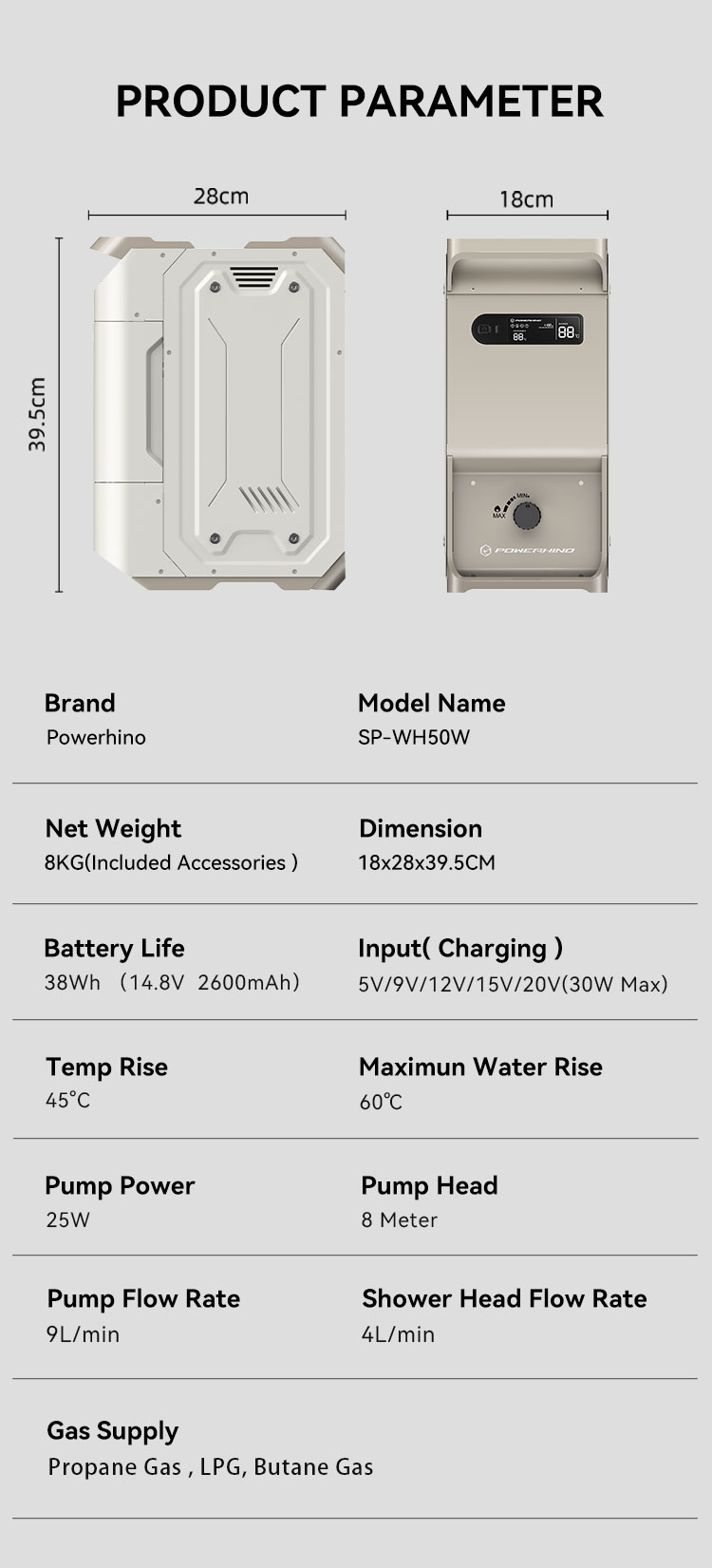 Powerhino Rechargeable 3L Wate - Outdoor Camping Showers 评论和价格