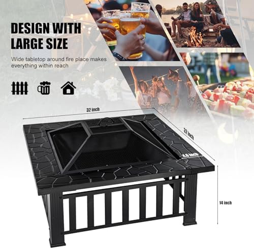 Fire Pit Table 32 Inch Square  - Outdoor Camping Fireplace 评论和价格