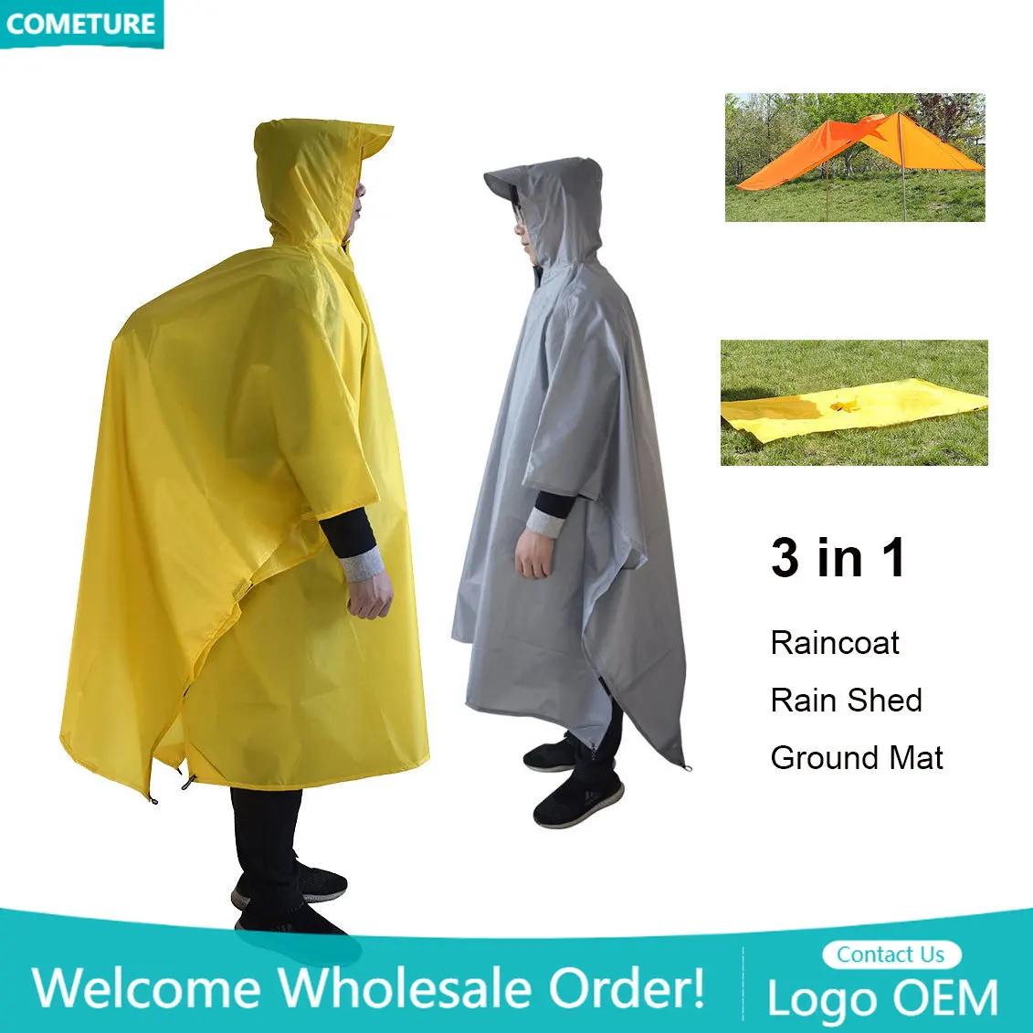 Raincoat 3 In 1 Hiking Poncho  - Outdoor Camping Mat Waterproof 评论和价格