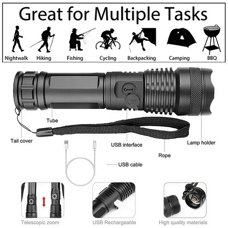 High Power XHP70 Led Flashligh - Outdoor Camping Adventure Lamp 评论和价格